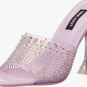 NEW! Never worn! Sz8M Rhinestone Lt Purple/Lav NineWest, square, open toe&heel(4